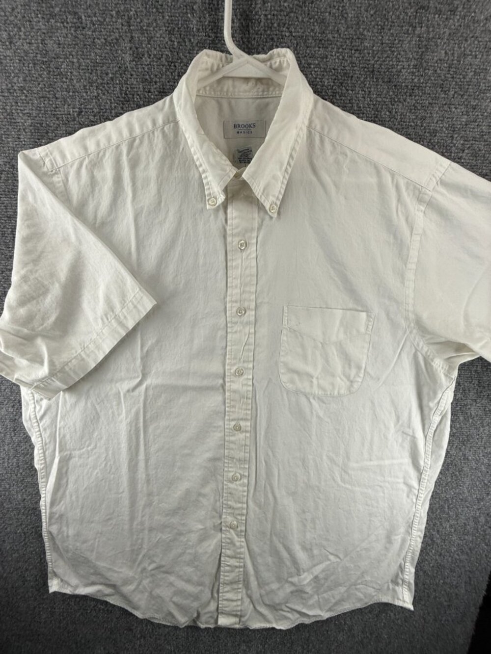 Brooks Brothers Short Sleeve Cotton Button-Down 16.5 White Business Solid Mens